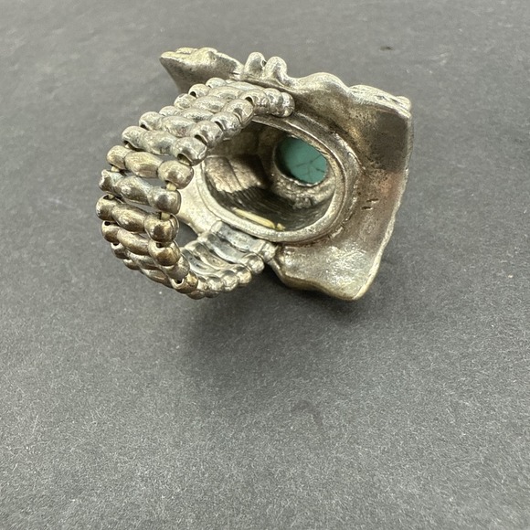 Vintage Turquoise Silver Tone Stretch Ring Big Comfortable Ring - Picture 6 of 16
